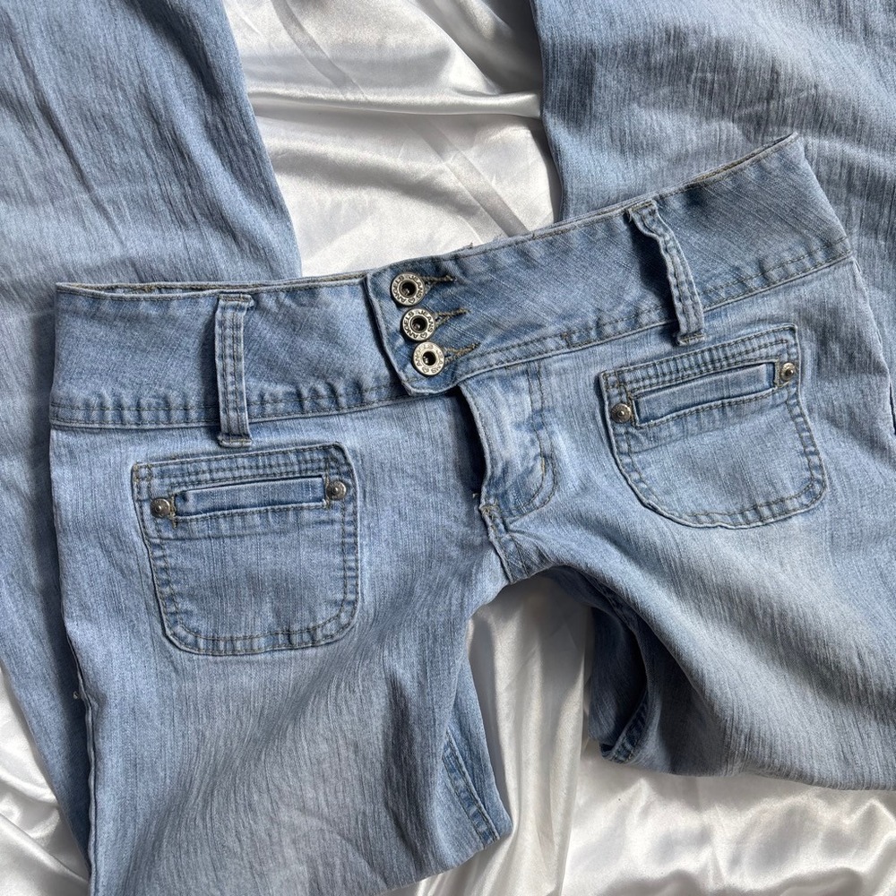 y2k vintage Angels Flare Jeans Light Blue Low Rise Triple Button 9 - Picture 2 of 7